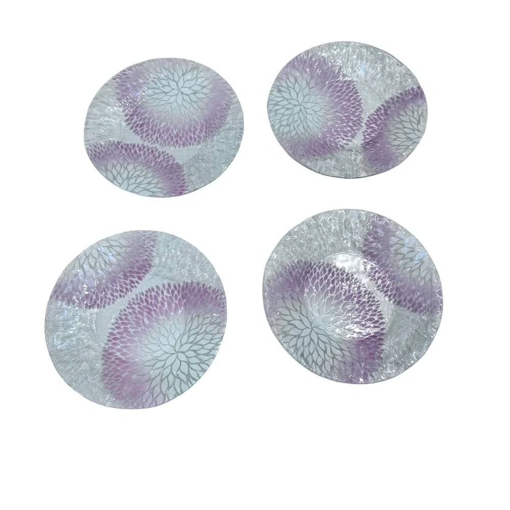 SET OF 8 SYDENSTRICKER CAPE COD PINK & WHITE CHRYSANTHEMUM FUSED GLASS PLATES